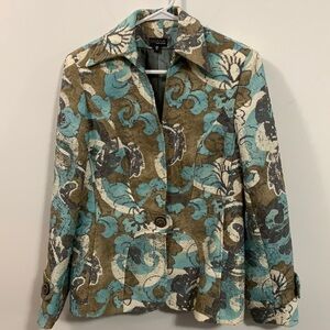 Women’s Beautiful Blue/Tan/White Wool Blazer, Juliana Collection Sz 6 Gr8 cond